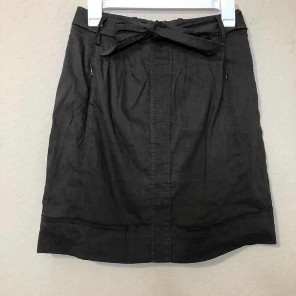 Elie Tahari Skirt Brown Linen Tie Waist Classic
